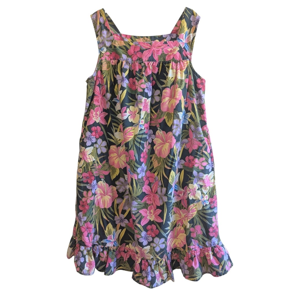 Comfort Choice Tropical Floral Nightgown House Dress Pink Yellow 1X Pockets